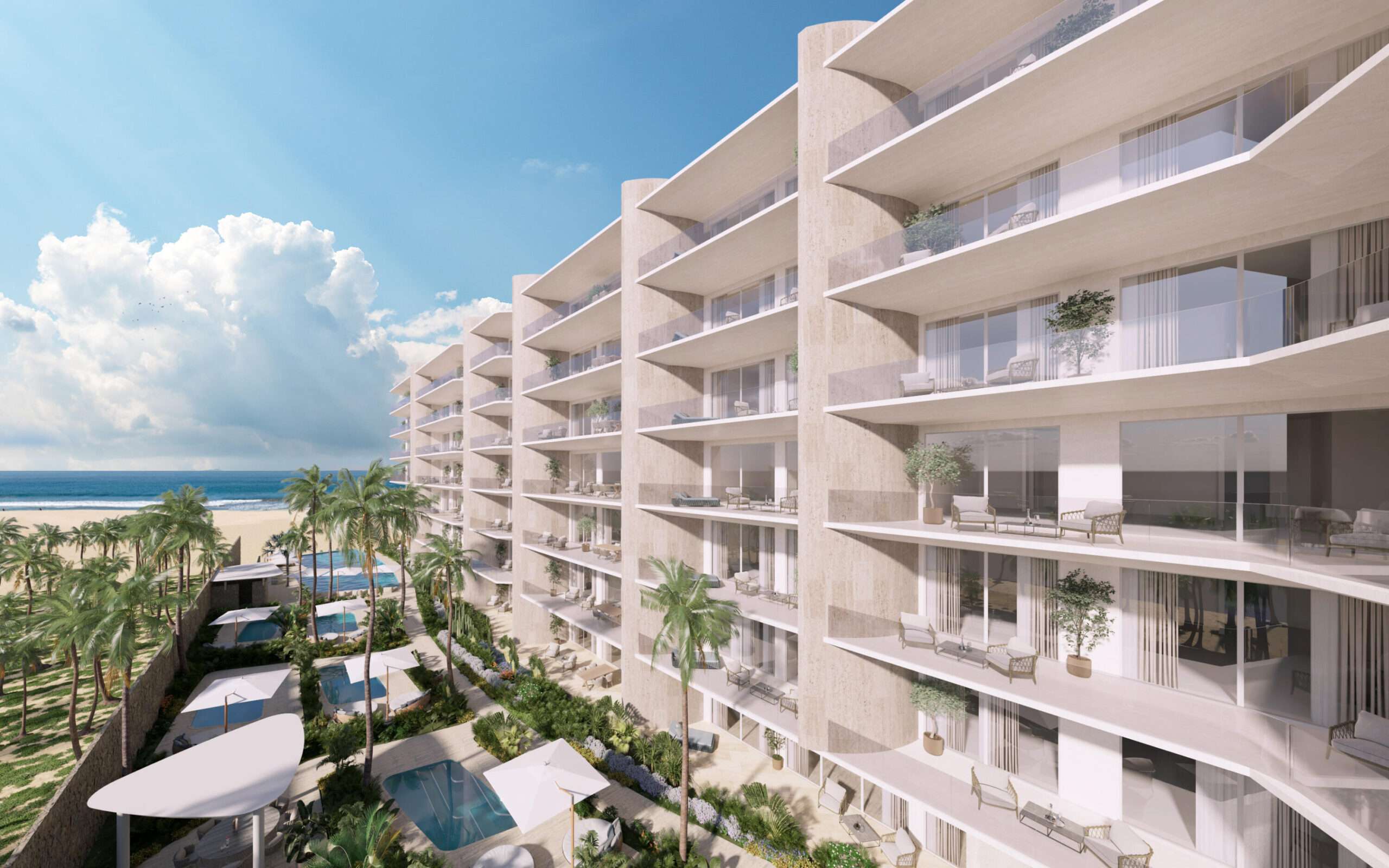 Los Cabos Aura This is the largest option within the two-bedroom residences, designed to offer exceptional interior space and strong indoor-outdoor integration. It features 175 m² of interior space and a 35 m² terrace, plus a storage unit and one parking space.It is an excellent choice for buyers seeking a modern, beachfront home with expansive interiors. The residence includes two ocean- for sale