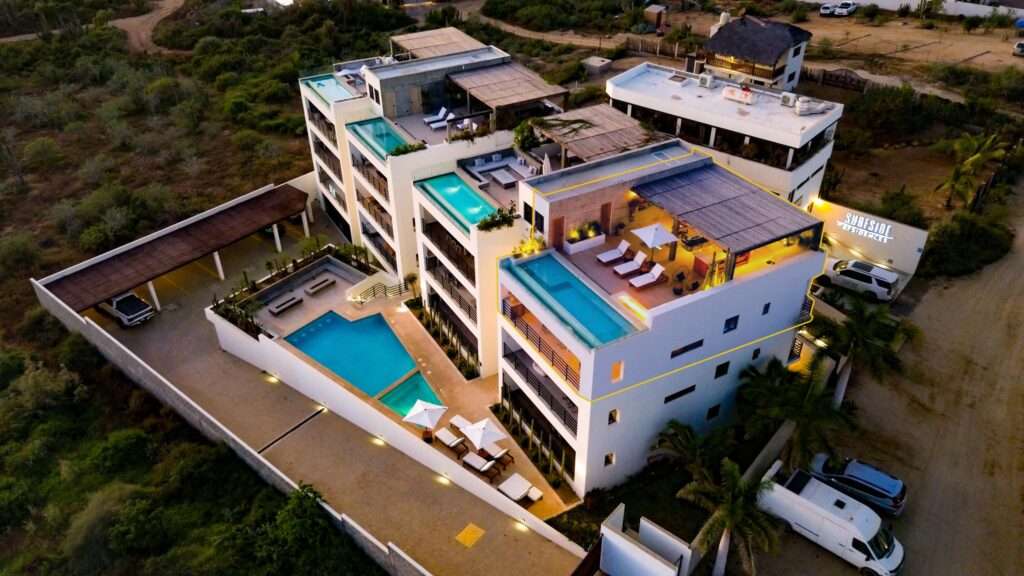 Los Cabos Surf Residences Top turnkey penthouse in Cerritos! Fully furnished, fully equipped corner unit ready to generate income immediately--no waiting on construction or pre-sale timelines. This two-level 3BD/3BA penthouse also features a bonus 4th flex sleeping space in the living room with a privacy curtain, ideal for larger groups and maximizing rental potential. The private rooftop is built for indoor-outdoor entertaining with a big screen TV, bar area, workout space, fireplace lounge, and an infinity-edge splash pool. Enjoy a rare 270-degree panorama from the Sierra La Laguna mountains to world-famous Cerritos Beach, plus unforgettable Baja sunsets and seasonal whale watching.Located in Surfsideone of Cerritos' most prestigious established developmentsoffering an on-site restaurant & bar, multiple pools, hot tub, and in-house management for rentals and maintenance. Walk to surfing, swimming, restaurants, groceries, and a pharmacy. A true lock-and-leave penthouse that delivers the Baja lifestyle and real rental performance from day one. – Cerritos Surf Residences, Pacific, Pacific, BS