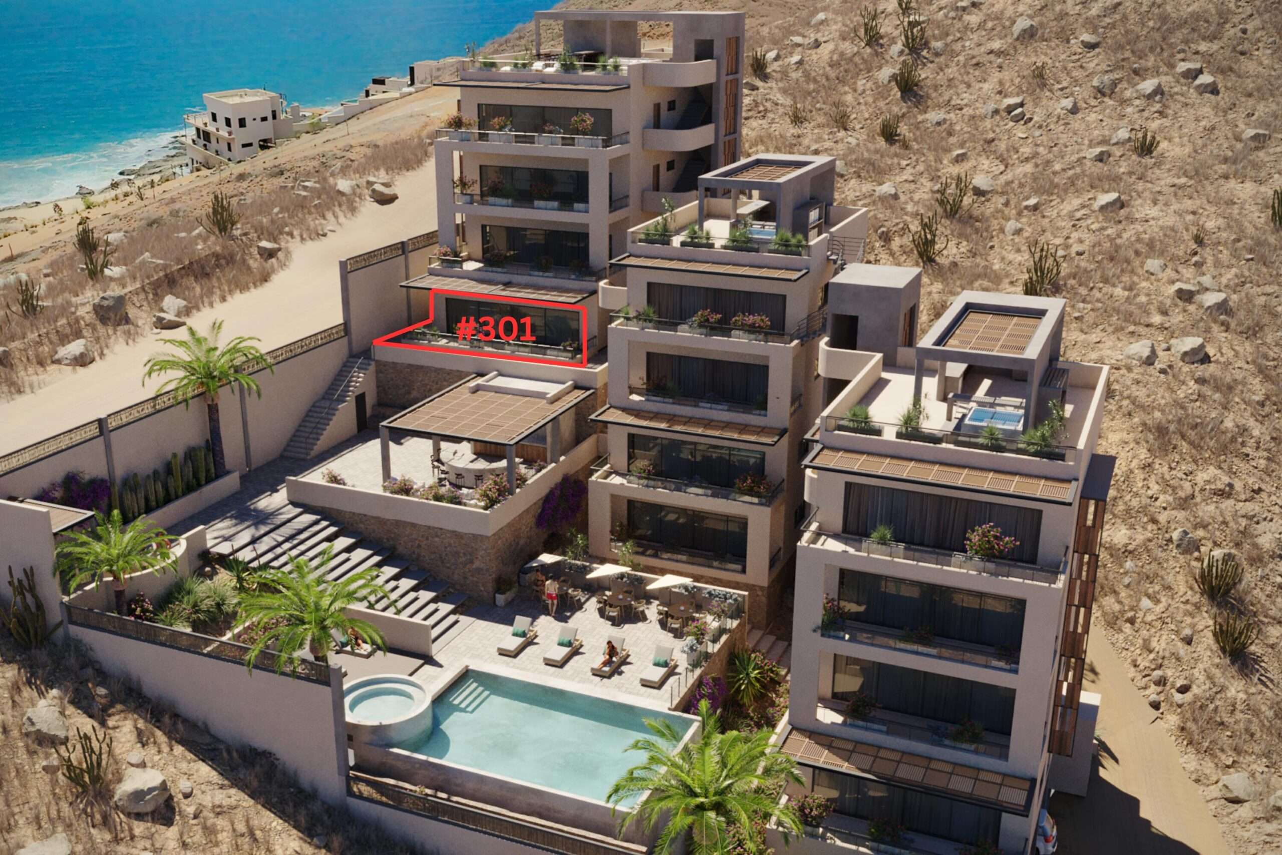 Los Cabos Halo Of Cerritos Enjoy elevated living at Halo of Cerritos, a boutique 12-villa development rising above the iconic Cerritos surf beach. The new Areca-designed showroom is officially complete, giving buyers a real, tangible look at the craftsmanship and design that define this project. Construction is nearing the half way point and there is still time to lock in pre-sale pricing.Oversized sliding doors open up to a spacious patio and for sale