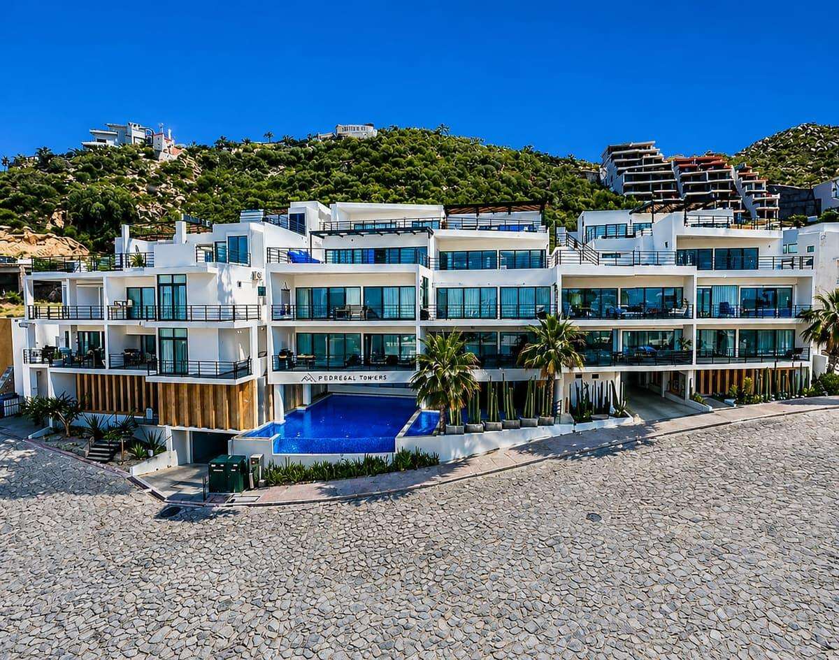 Los Cabos Pedregal Towers Pedregal Towers A03 is a rare 3BR/3BA condo in Cabo San Lucas exclusive Pedregal community, walkable to downtown and the marina. Floor-to-ceiling sliding doors connect the living area to a private terrace with city/mountain – Camino del Colegio, Cabo San Lucas, BS